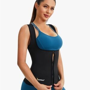 Junlan Sauna Suit Women Medium Waist Trainer Vest Sweat Tank Top Shaper Zipper